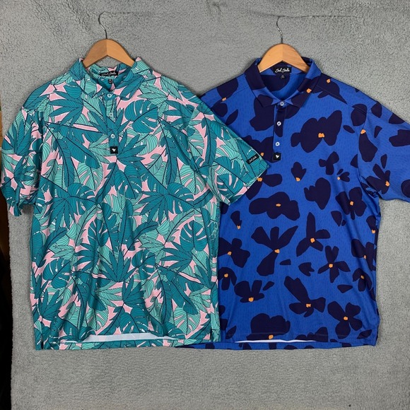 Bad Birdie Palmnado &‎ Blue Dreams Polo Shirt Mens 2XL Stretch Golf Lot of 2